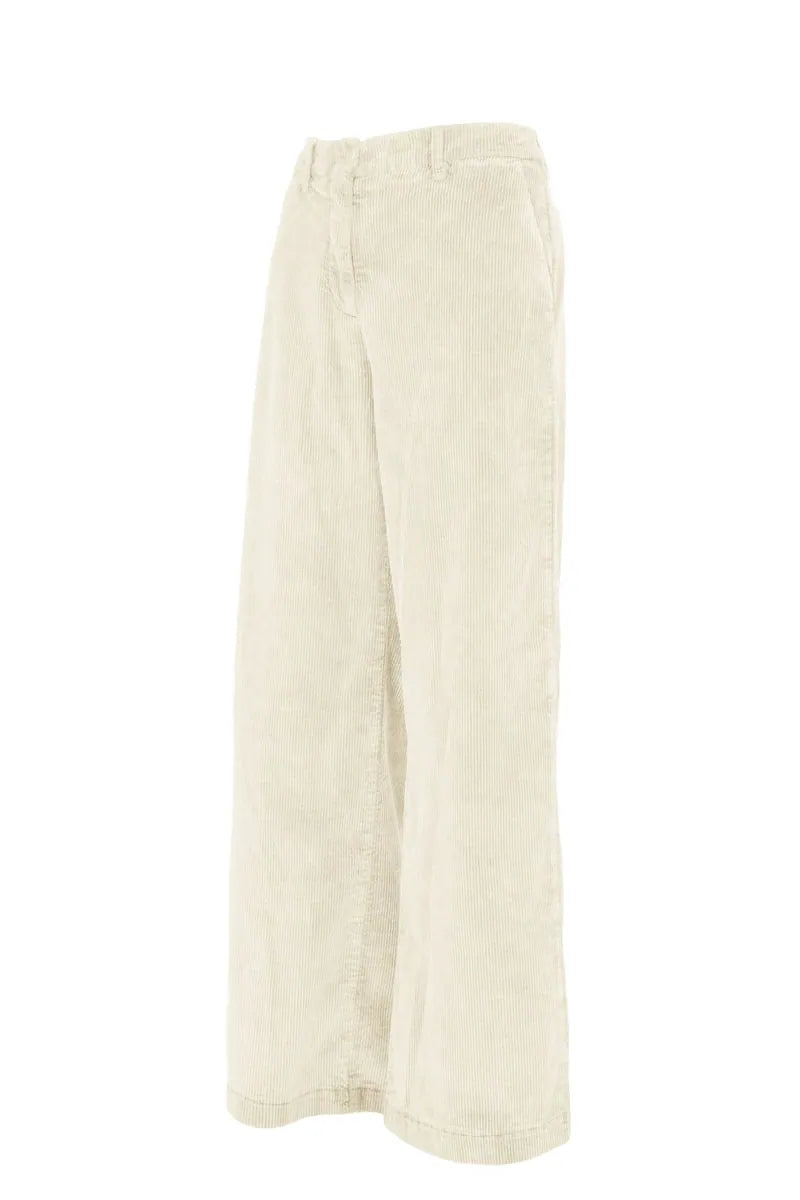 pantaloni palazzo in velluto bomboogie, bianco panna, foto 2 di 3