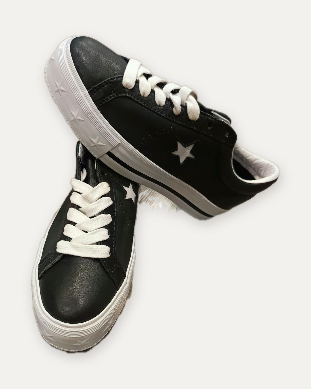 sneaker platform in pelle con stelle converse, nero