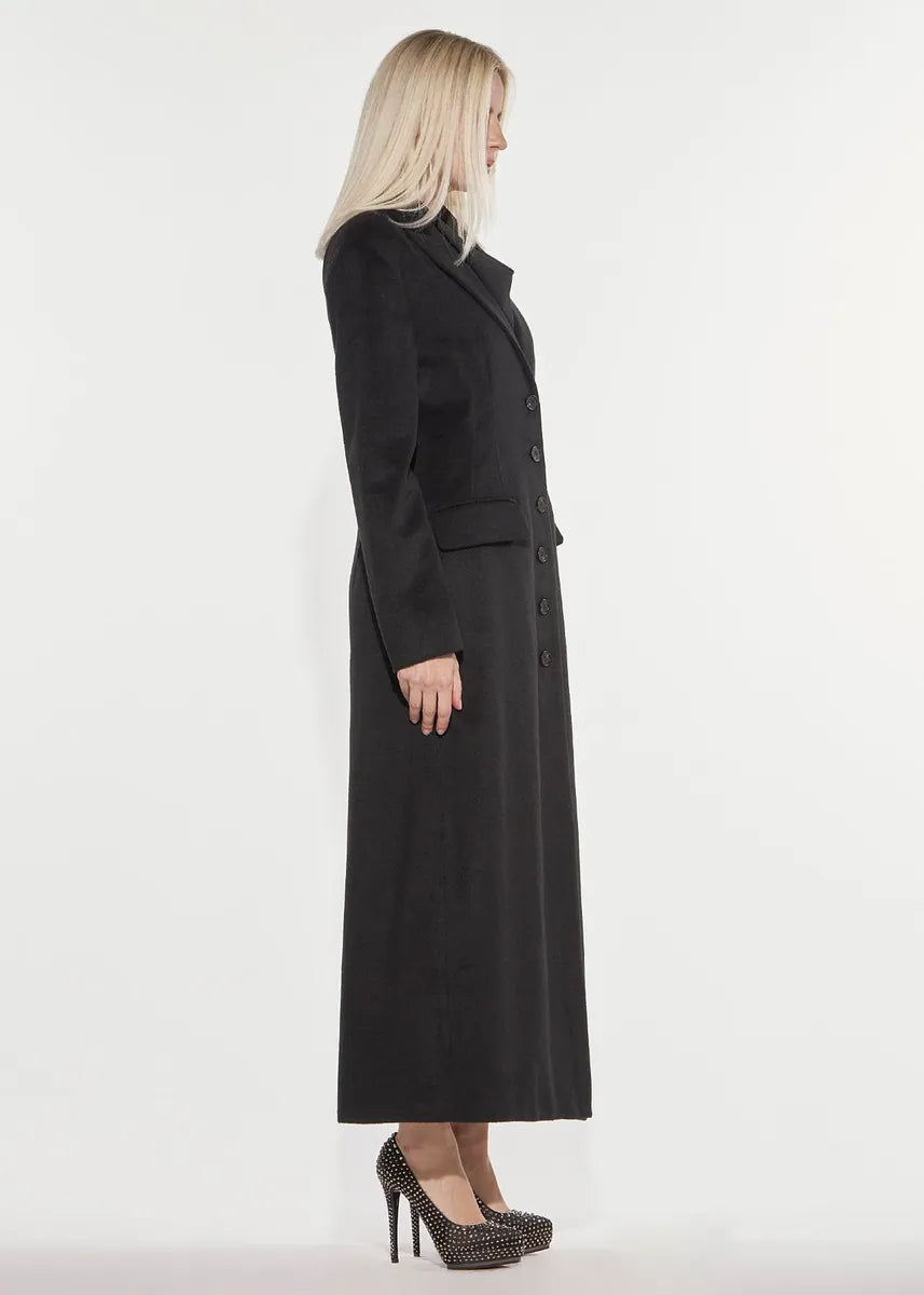 cappotto lungo in misto lana con spalle strutturate denny rose, nero, foto 2 di 4