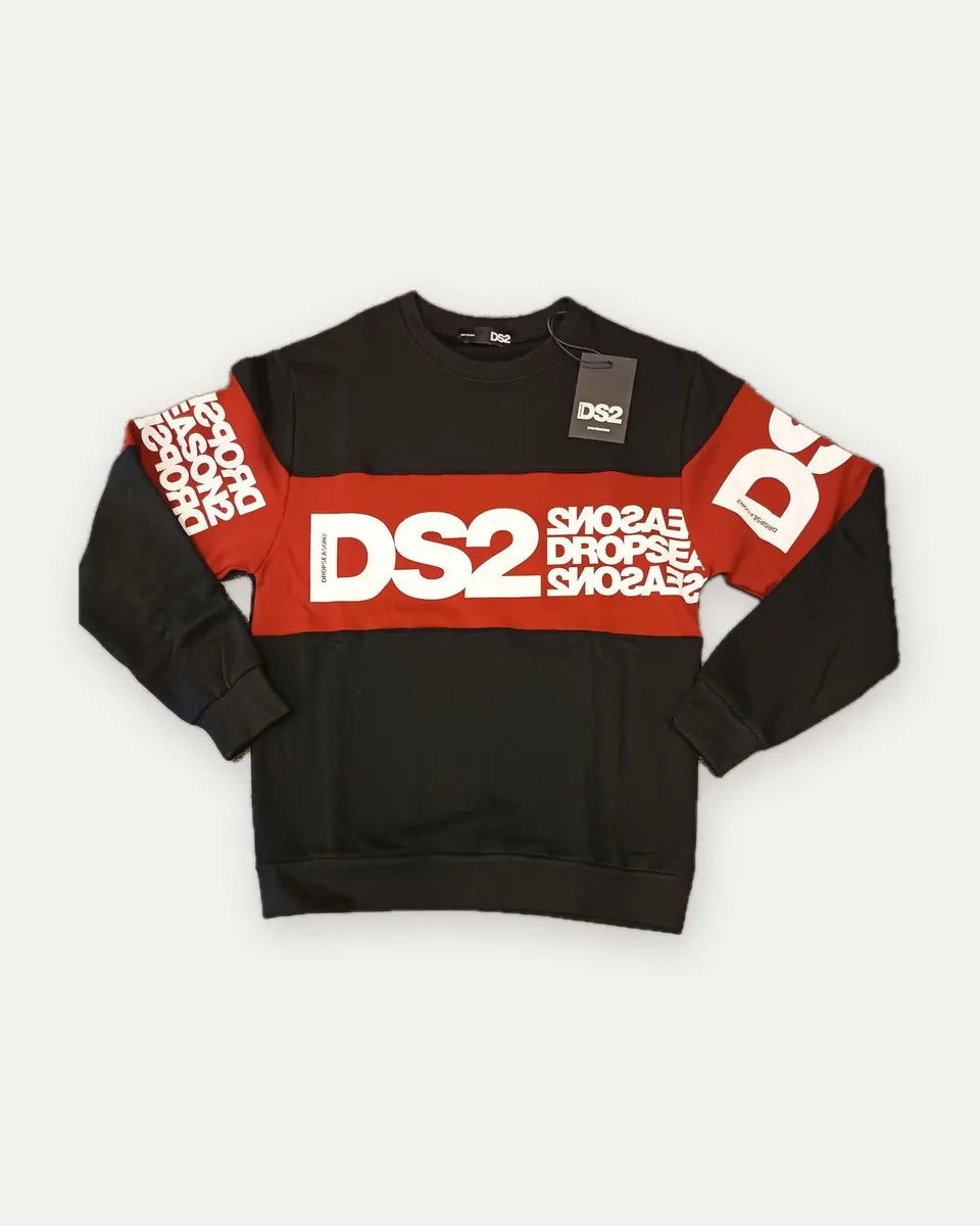 felpa girocollo con fascia e logo ds2 ds2, nero e terracotta