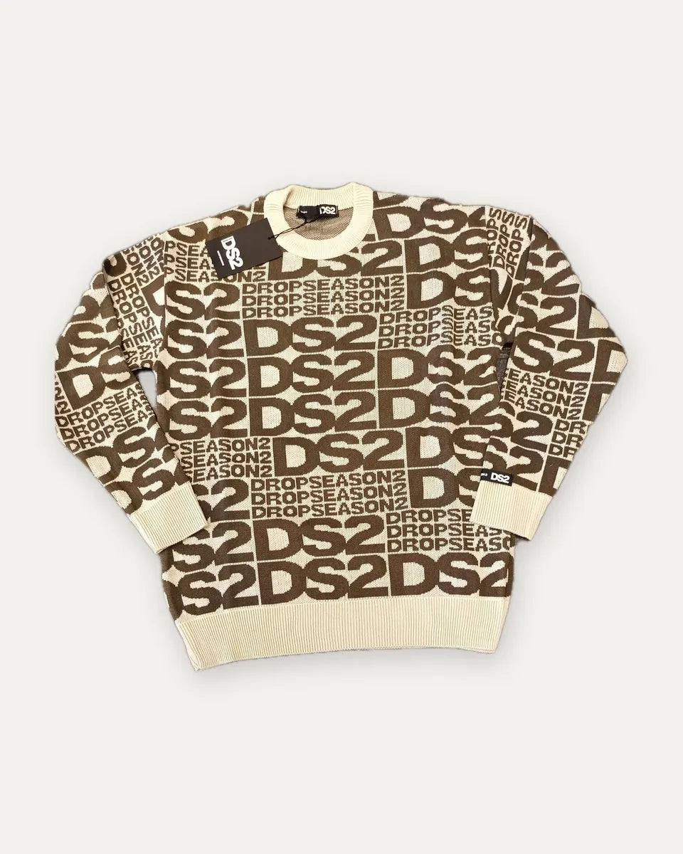maglione jacquard con monogramma ds2 ds2, fango