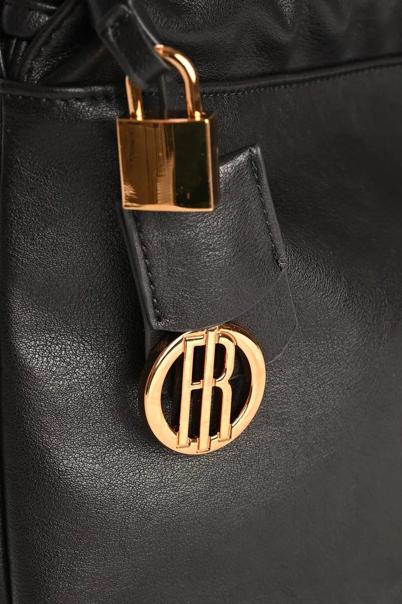 borsa a spalla in finta pelle con coulisse fracomina, nero, foto 3 di 3