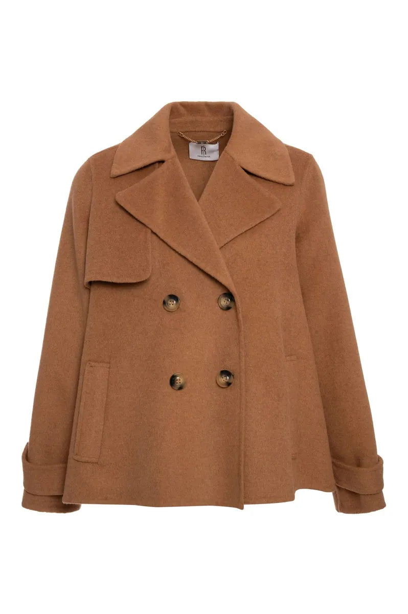 cappotto doppiopetto in panno misto lana, linea ad a fracomina, cammello, foto 1 di 4