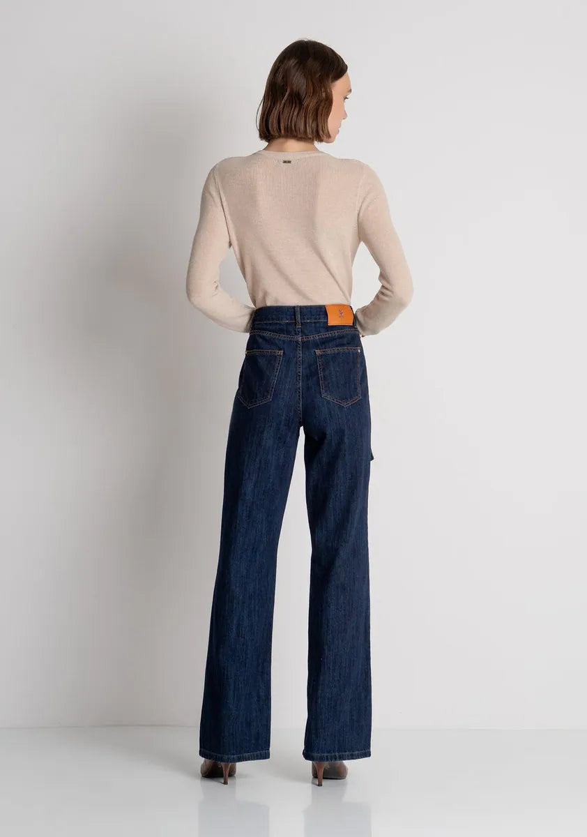 jeans bootcut a vita alta con tasconi fracomina, blu scuro, foto 4 di 4