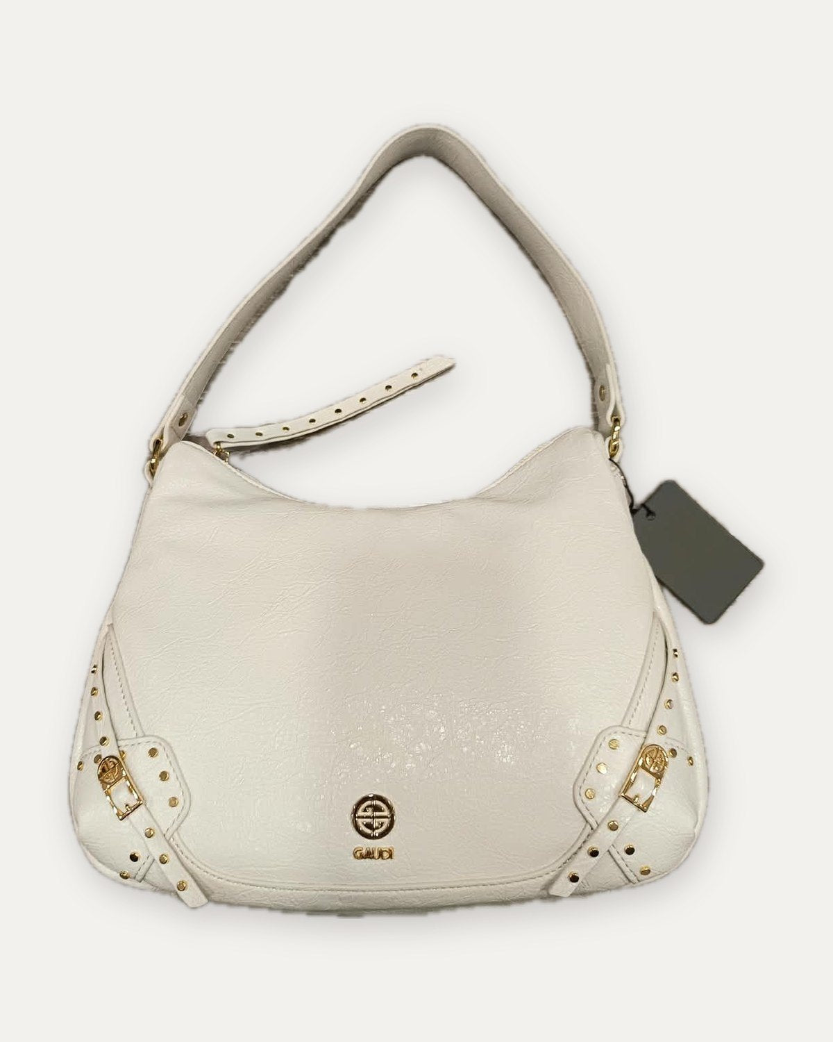 borsa a spalla con borchie gaudì, bianco