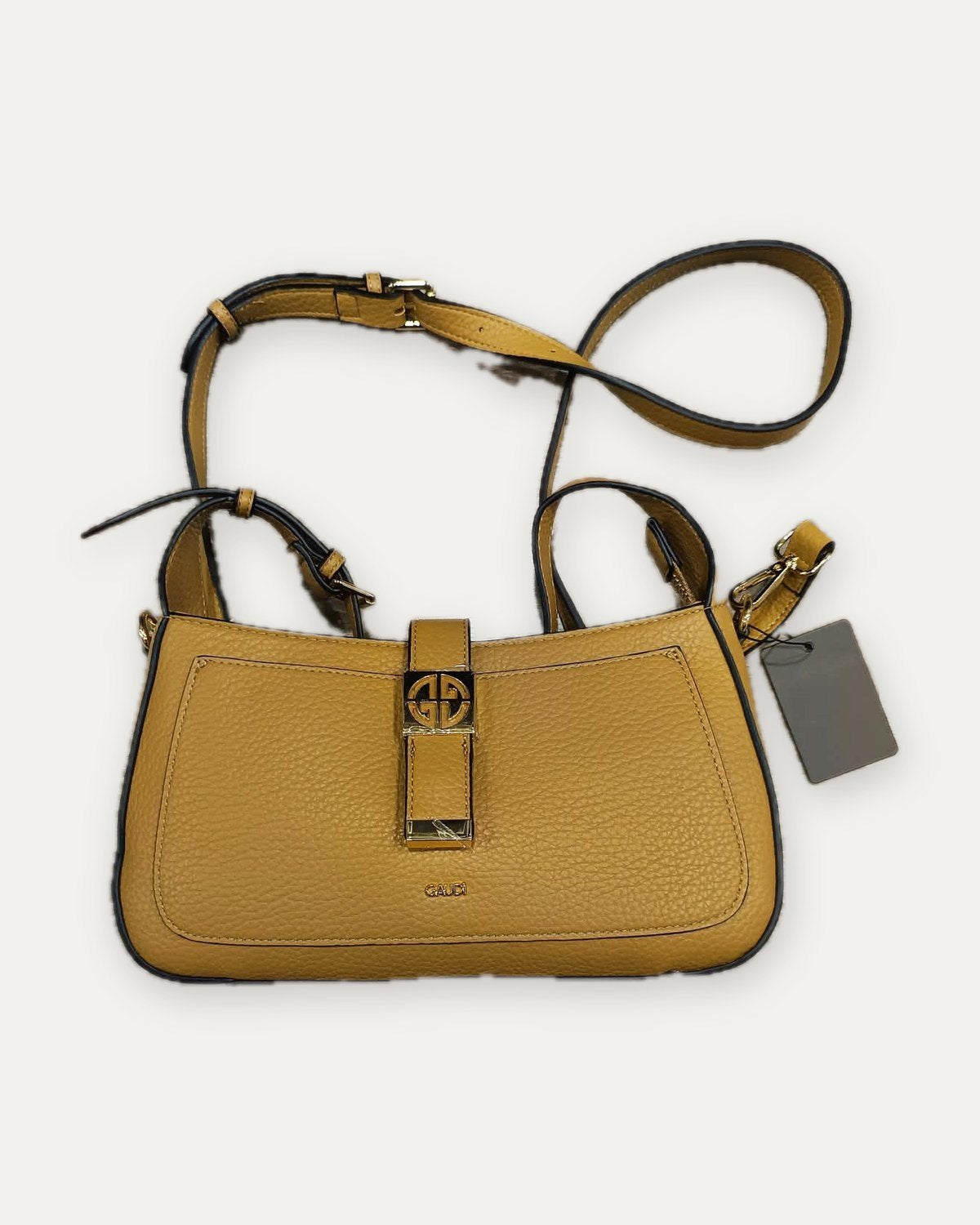 borsa a spalla con fibbia e logo gaudì, senape
