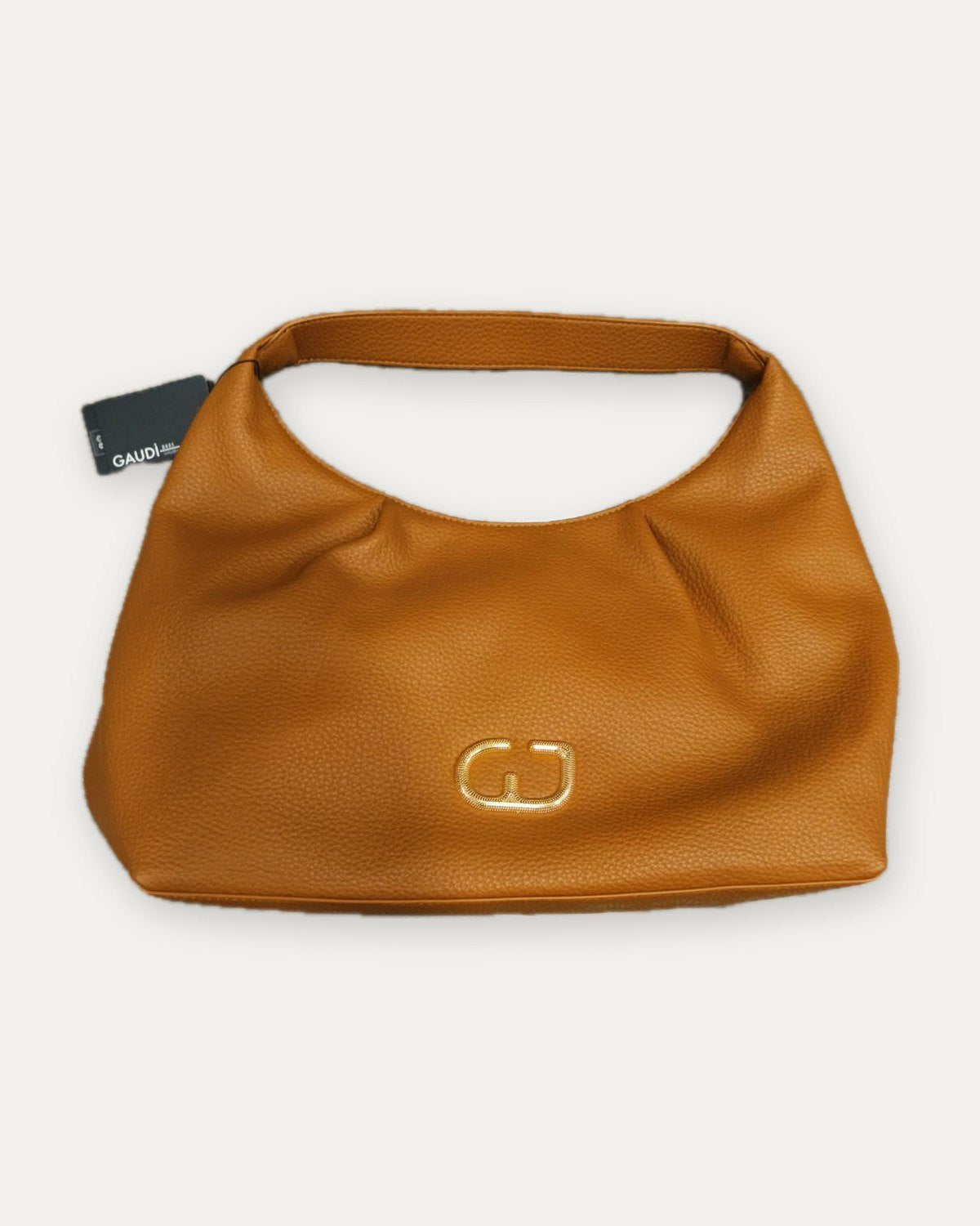 borsa a spalla con logo gj gaudì, cuoio