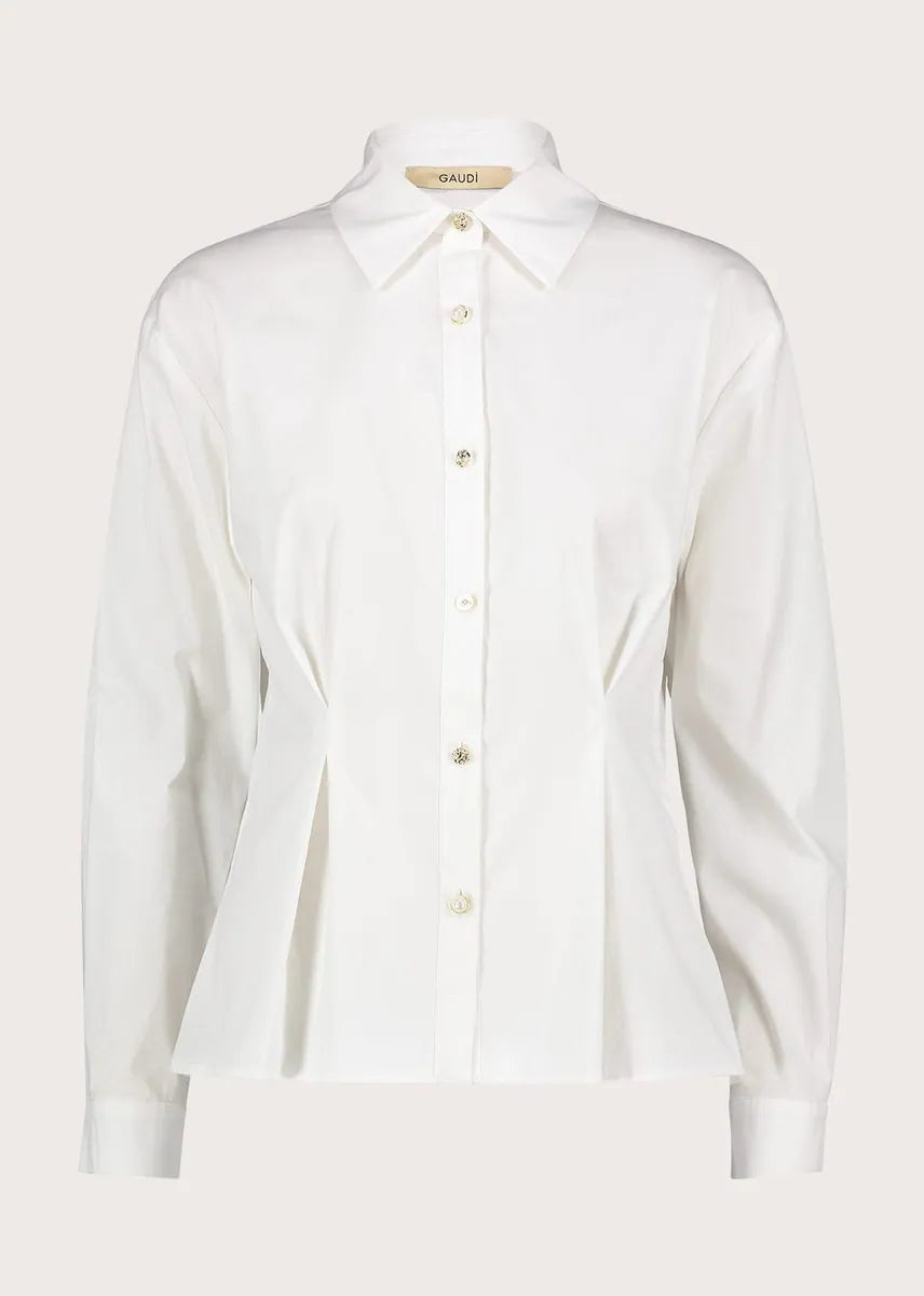 camicia in popeline con bottoni gioiello gaudì, bianco, foto 1 di 4