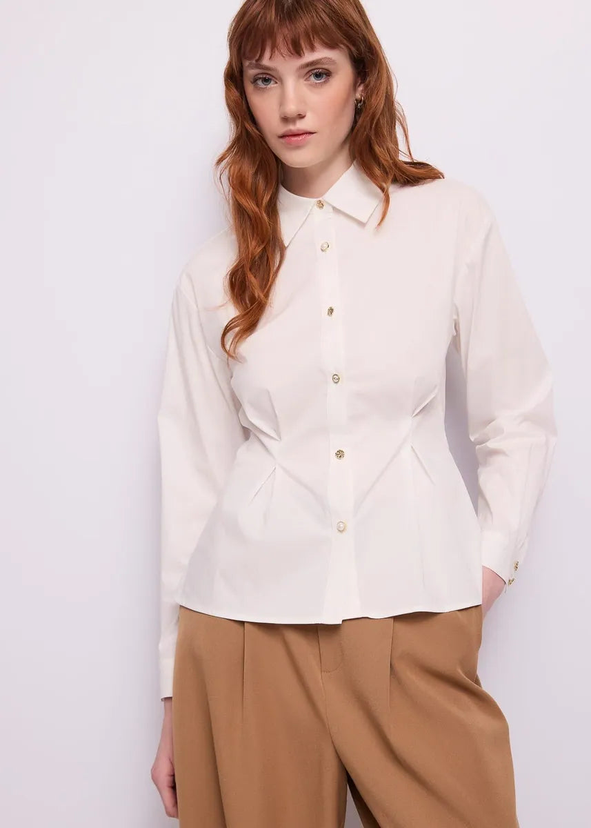 camicia in popeline con bottoni gioiello gaudì, bianco, foto 2 di 4
