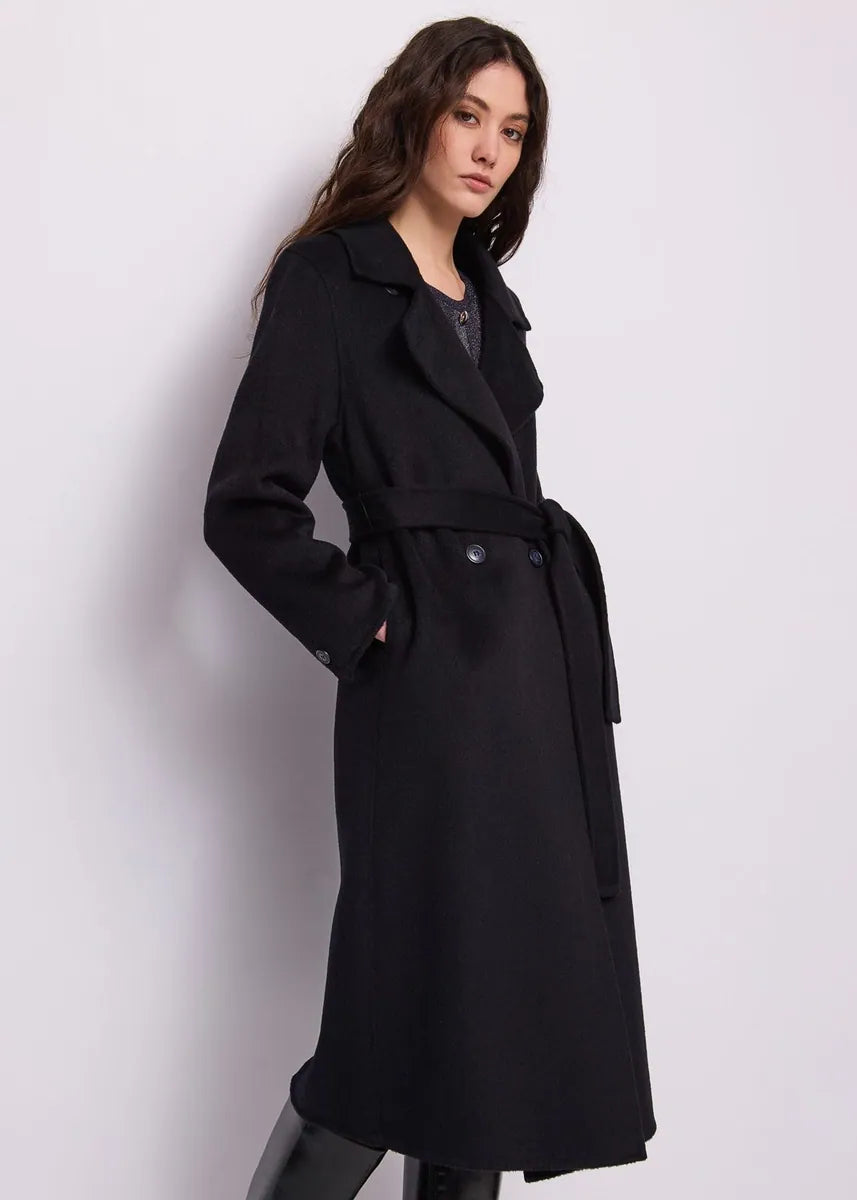 cappotto doppiopetto con cintura gaudì, nero, foto 1 di 4