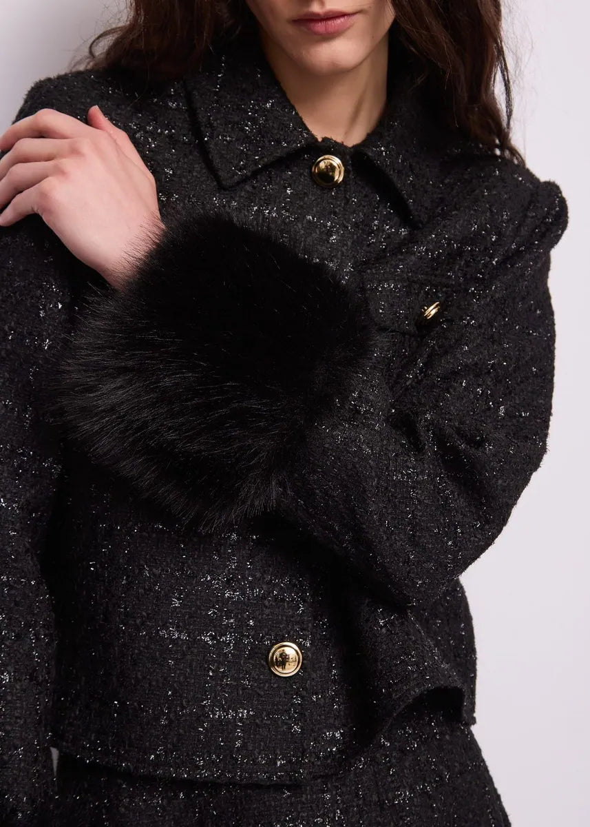 giacca in bouclé e lurex con bottoni gaudì, nero, foto 4 di 4