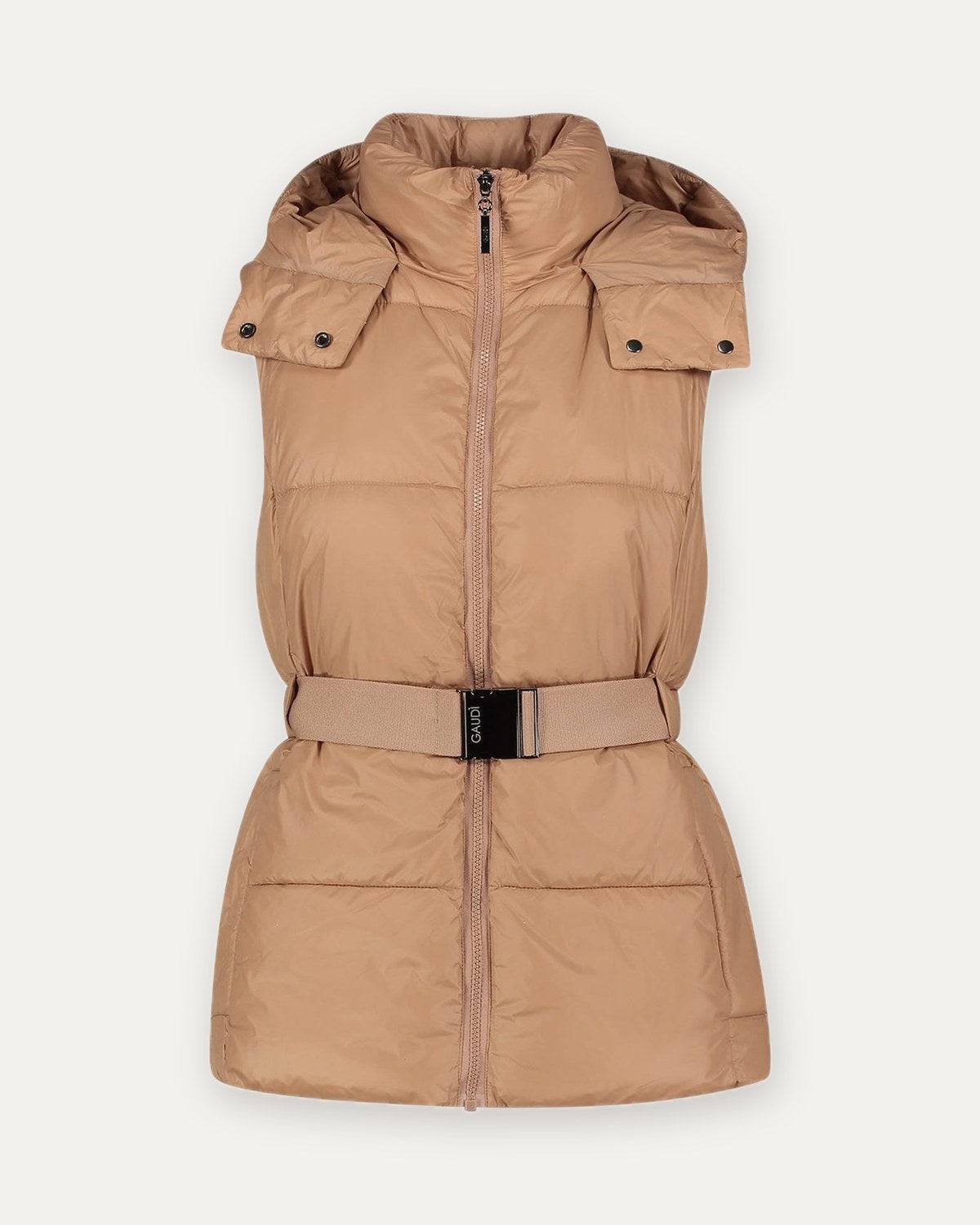 gilet imbottito con cappuccio e cintura gaudì, beige, foto 1 di 2