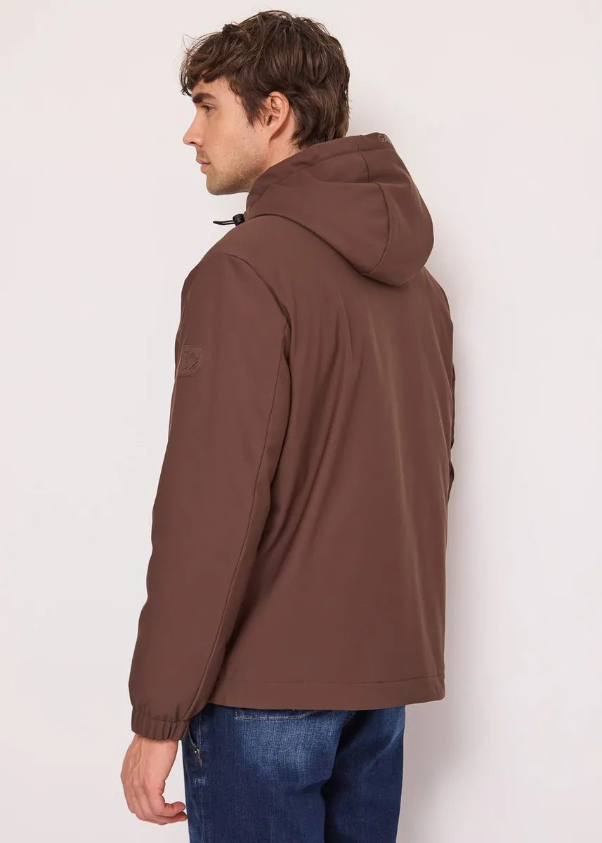 giubbotto in nylon impermeabile con cappuccio gaudì, marrone, foto 2 di 4