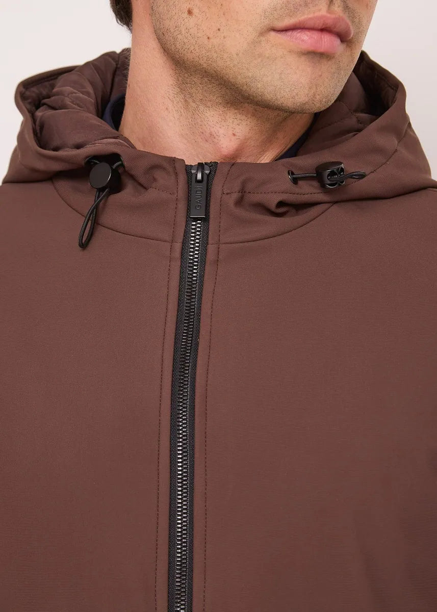 giubbotto in nylon impermeabile con cappuccio gaudì, marrone, foto 3 di 4