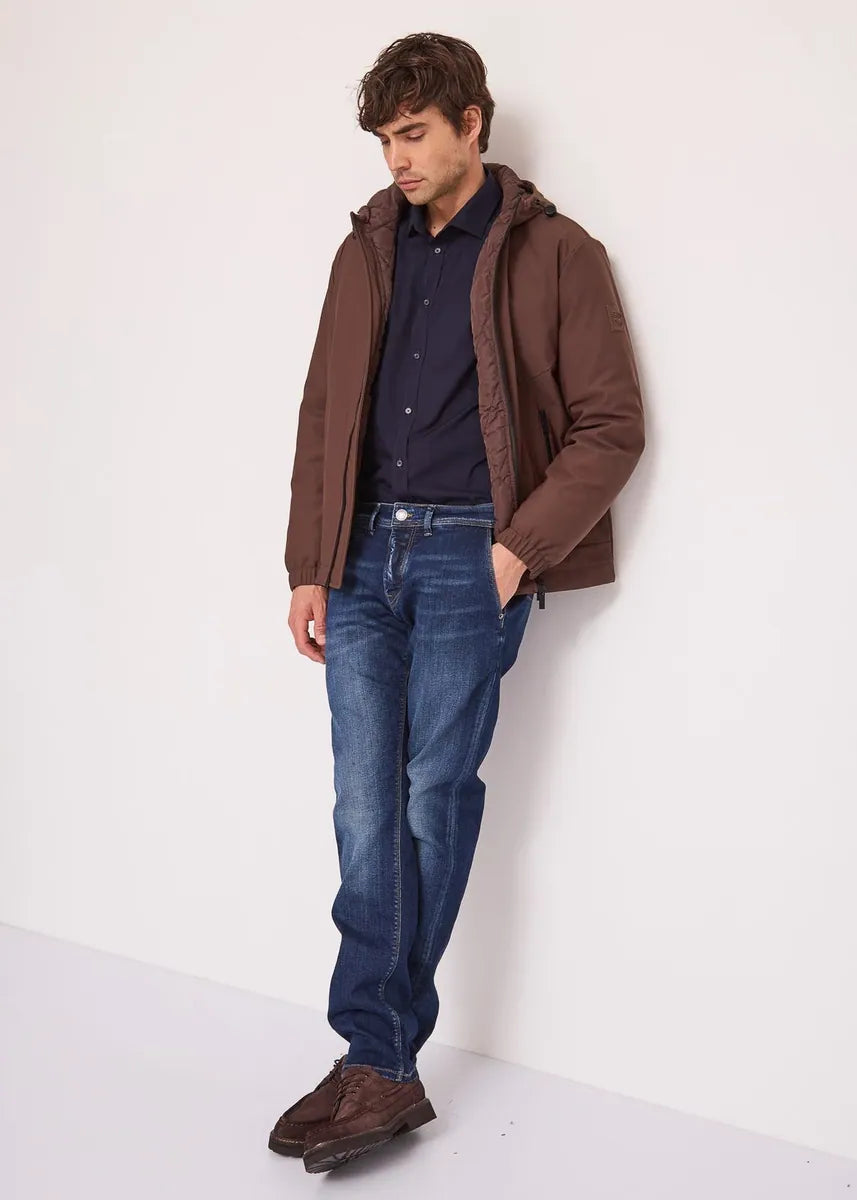 giubbotto in nylon impermeabile con cappuccio gaudì, marrone, foto 4 di 4