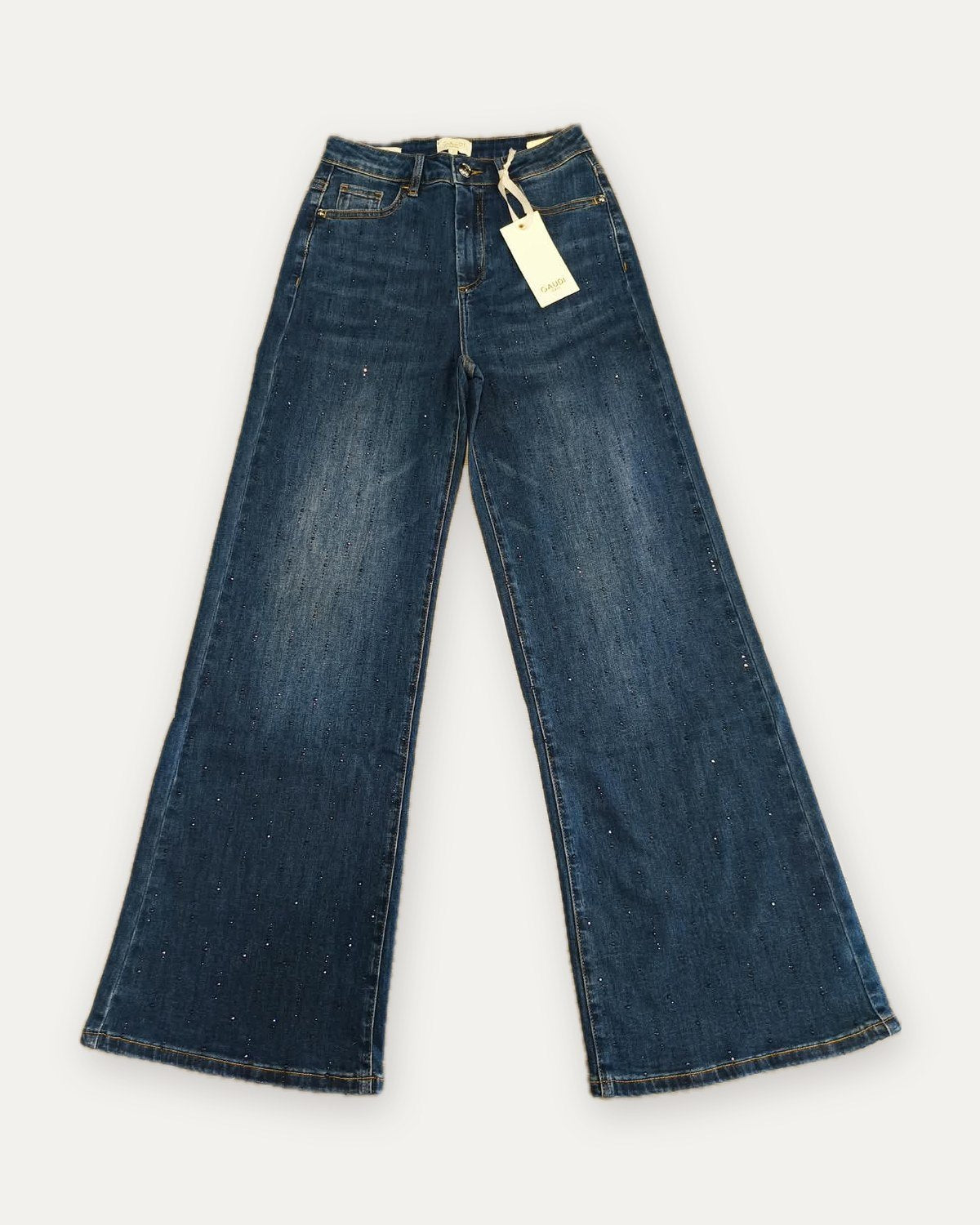 jeans a gamba ampia con strass gaudì, blu