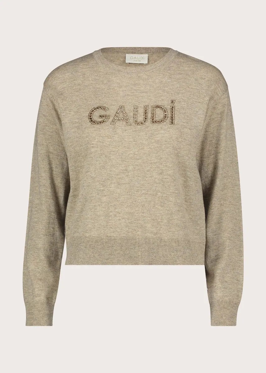 maglia con borchie e strass gaudì, naturale, foto 1 di 4