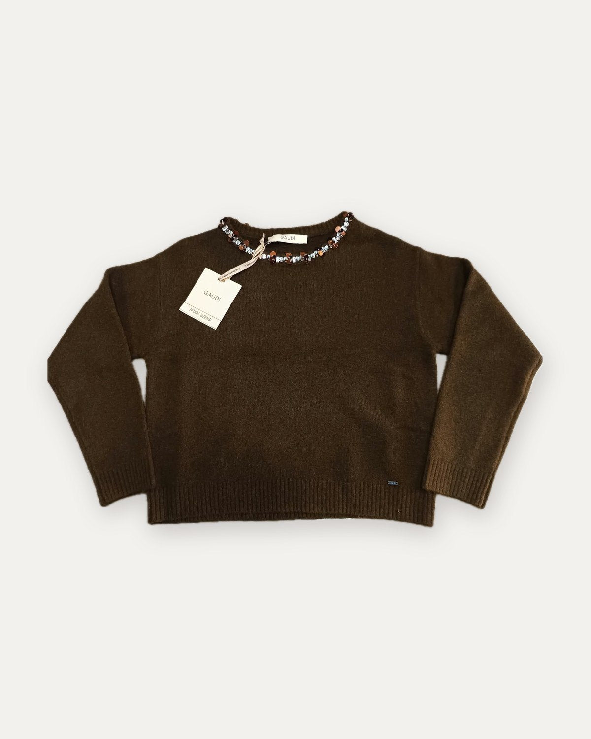 maglione con collo gioiello gaudì, marrone