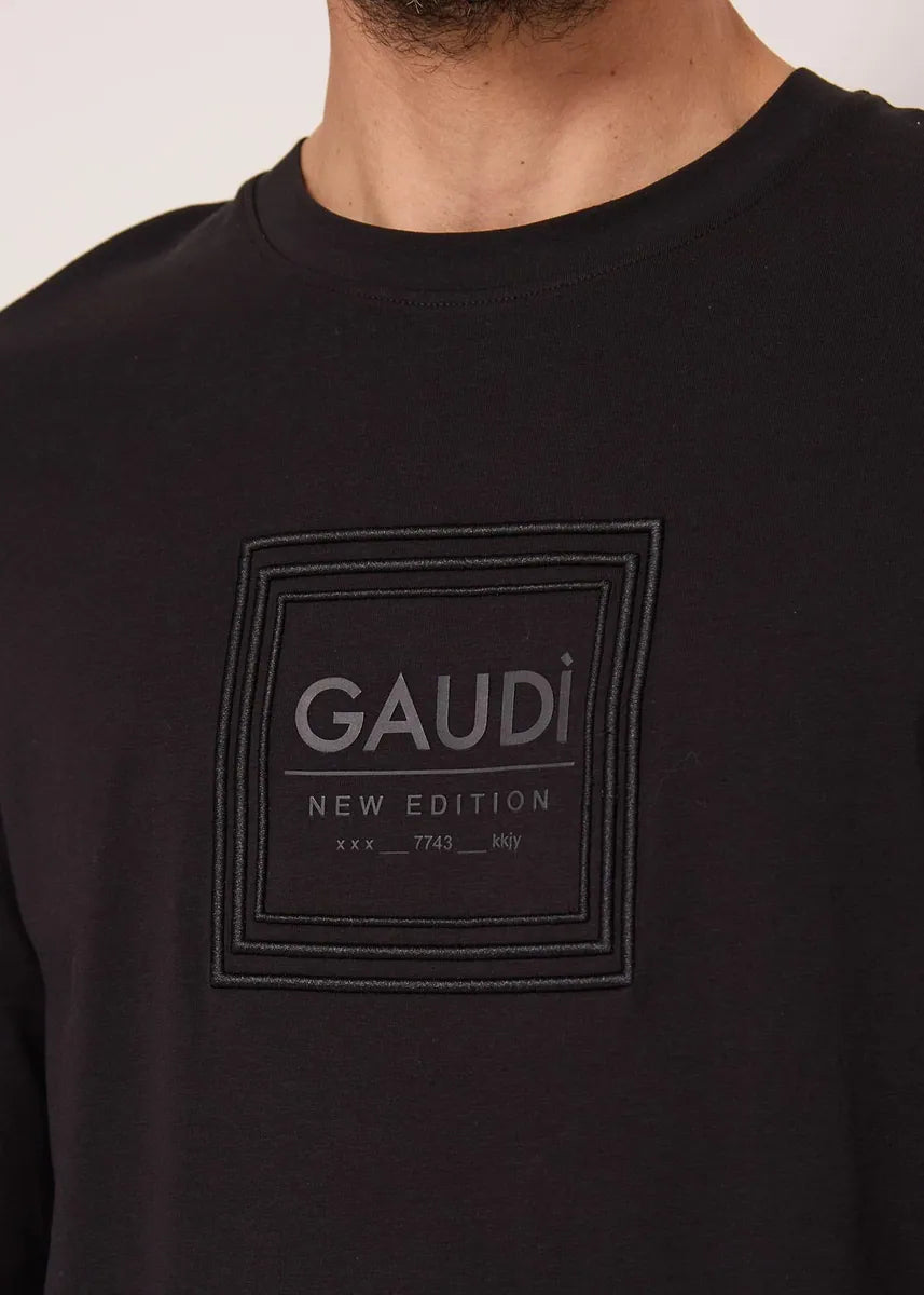 t-shirt girocollo in jersey a maniche lunghe gaudì, nero, foto 3 di 3