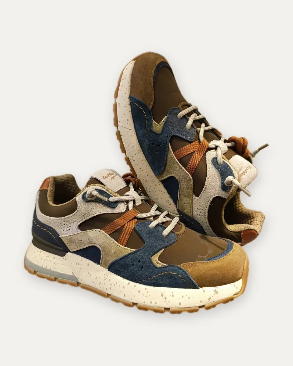 sneaker running in camoscio marrone e blu lotto leggenda, marrone e blu