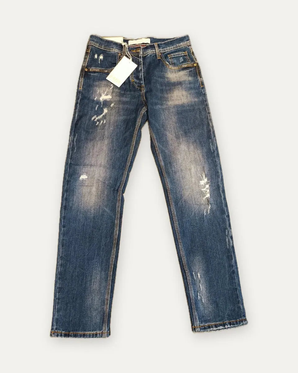 jeans slavato con piccoli strappi over/d, blu