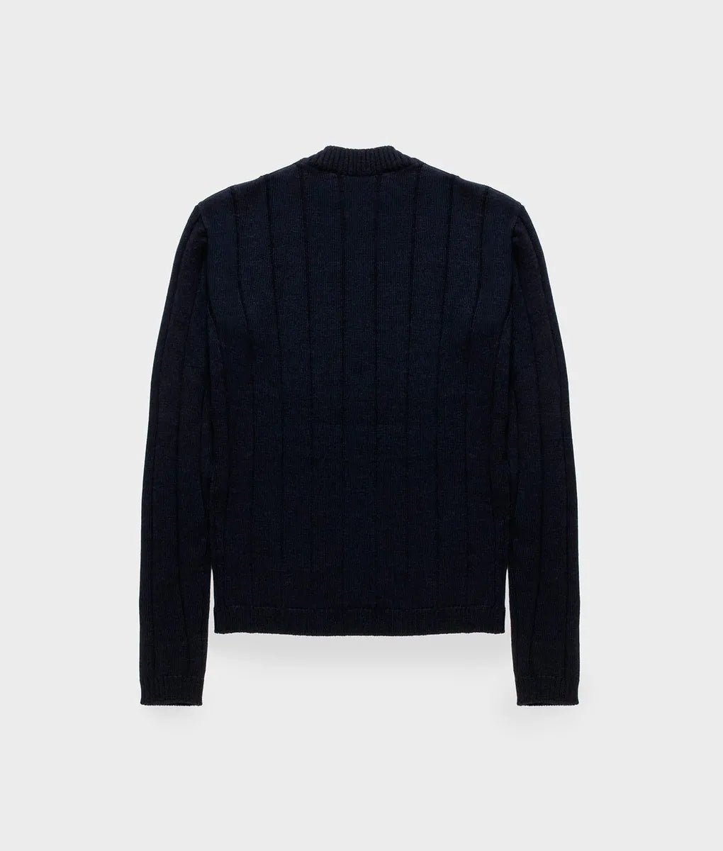 maglione girocollo in lana merino a coste refrigiwear, blu scuro, foto 2 di 4