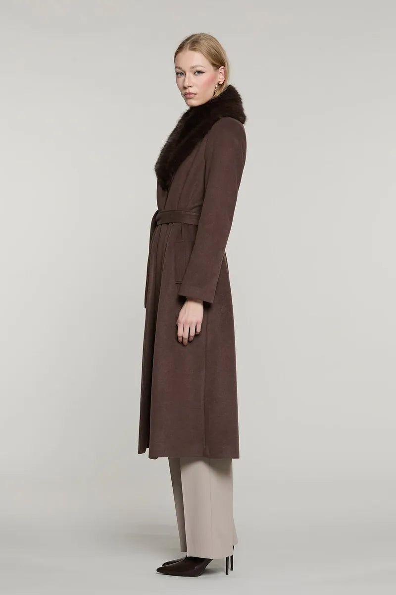 cappotto lungo con cintura e collo staccabile relish, marrone, foto 2 di 4