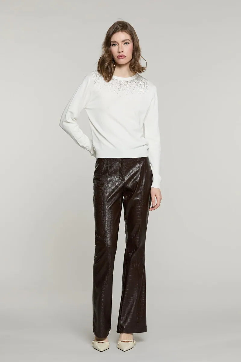 maglia girocollo con strass relish, bianco latte, foto 3 di 4