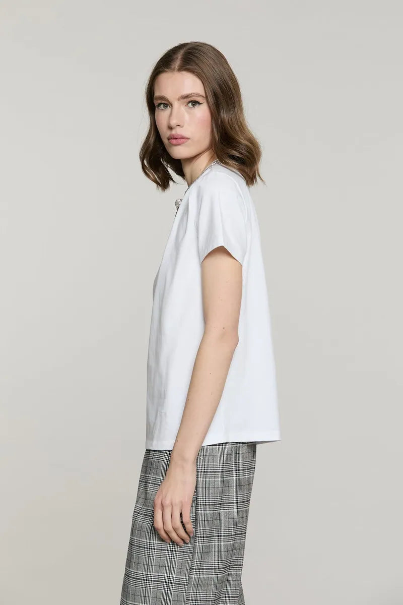 t-shirt girocollo con fiocco di strass relish, bianco, foto 2 di 3