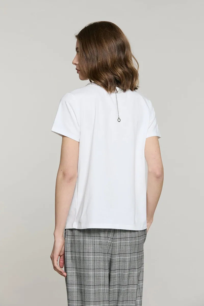 t-shirt girocollo con fiocco di strass relish, bianco, foto 3 di 3