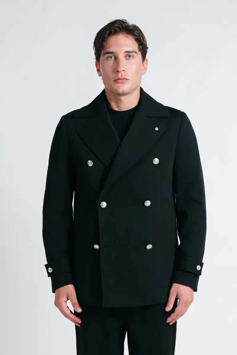 cappotto doppiopetto nero sonny bono, nero, foto 2 di 4
