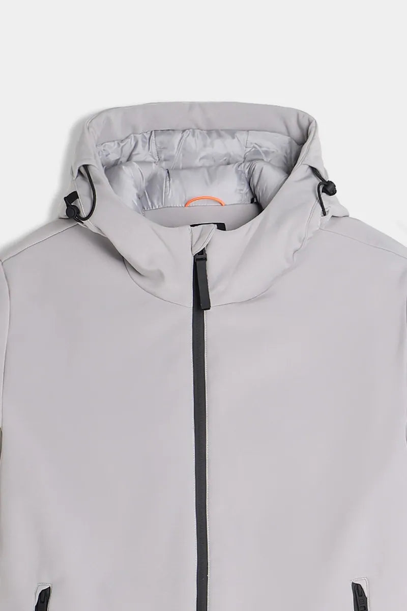 giubbotto imbottito in softshell con cappuccio sonny bono, grigio ghiaccio, foto 2 di 3