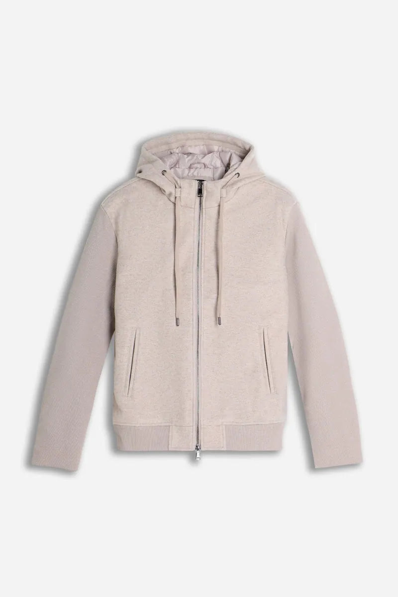 giubbotto in panno con zip, cappuccio e maniche in costina sonny bono, beige, foto 1 di 3
