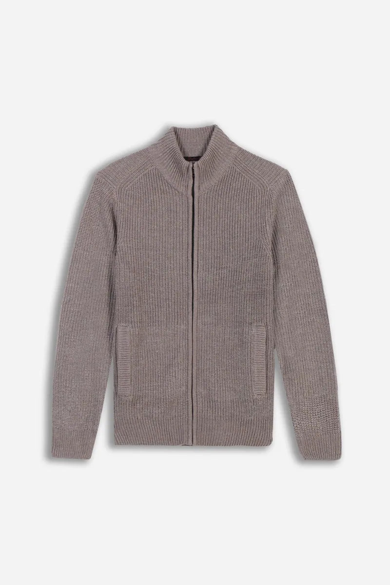 maglia con zip intera e collo alto a costina sonny bono, sabbia, foto 1 di 3