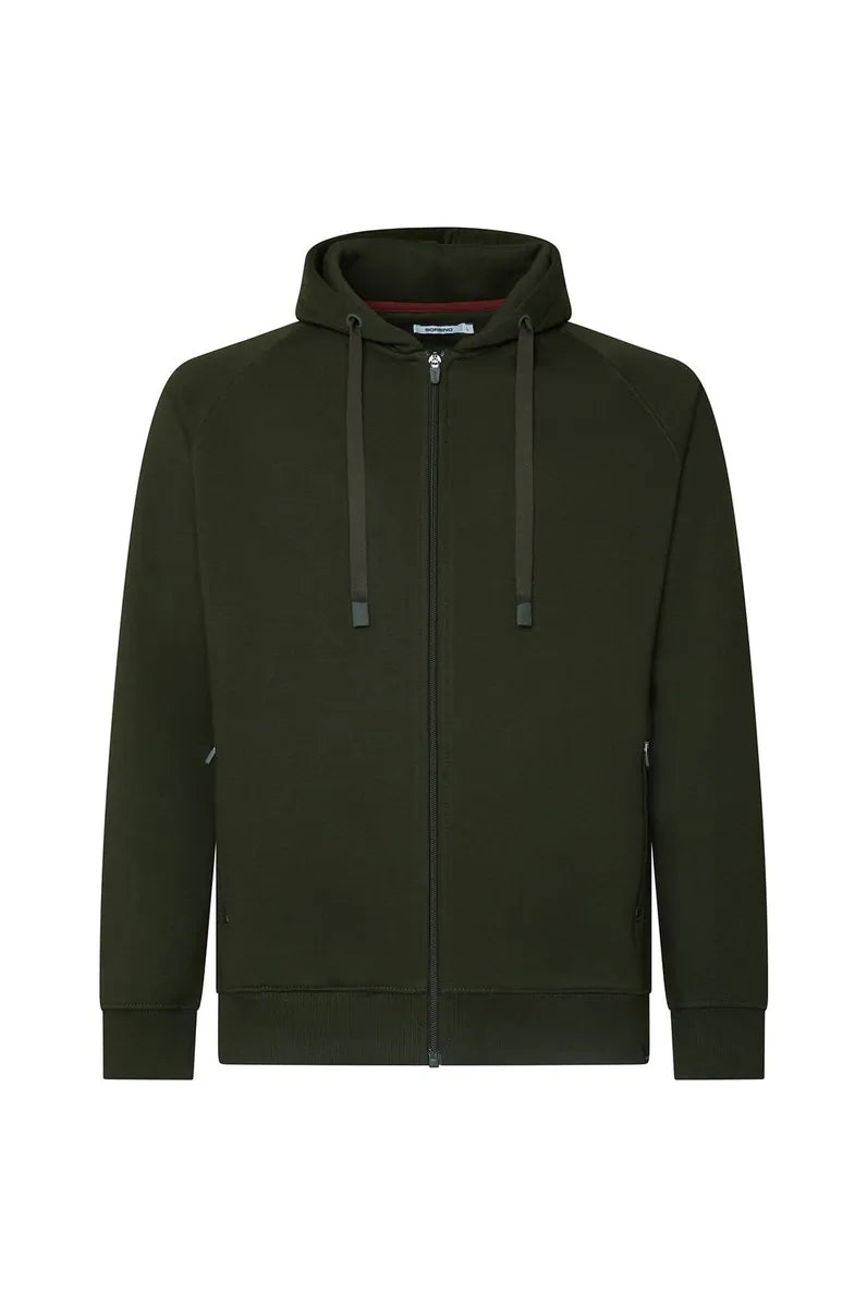 felpa con zip e cappuccio sorbino, verde militare, foto 1 di 4