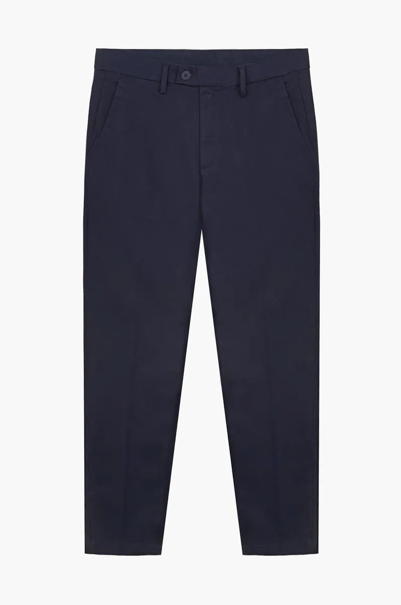 pantaloni chino slim fit in raso sorbino, blu, foto 1 di 3