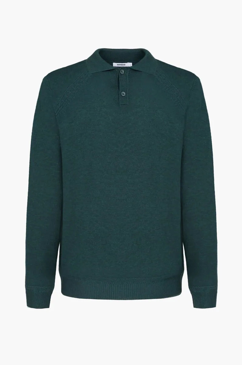 polo in maglia a manica lunga sorbino, foresta melange, foto 1 di 4