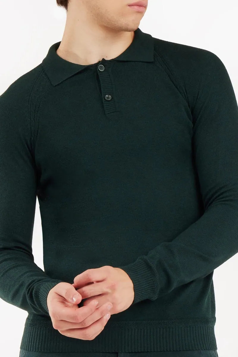 polo in maglia a manica lunga sorbino, foresta melange, foto 2 di 4