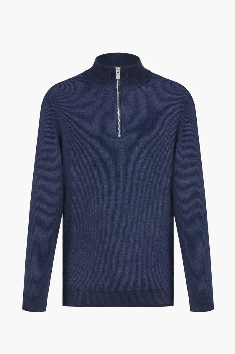pullover lupetto con mezza zip sorbino, blu navy, foto 1 di 3