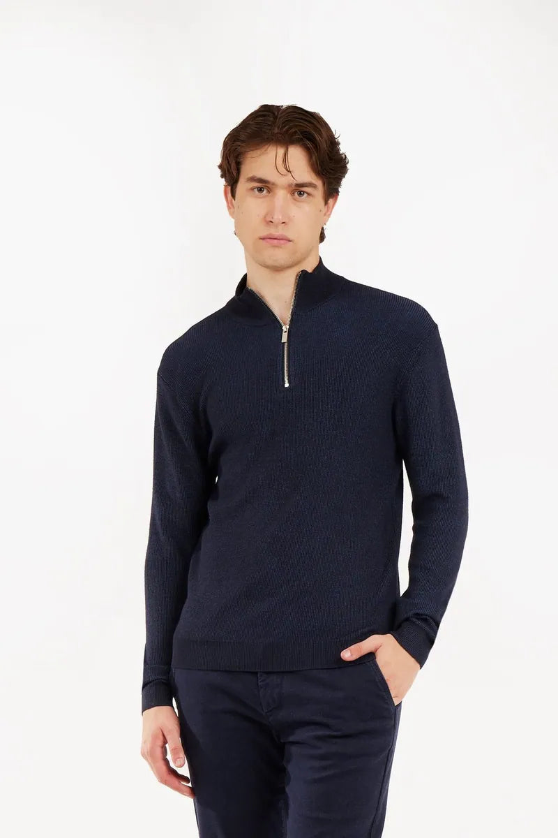 pullover lupetto con mezza zip sorbino, blu navy, foto 3 di 3