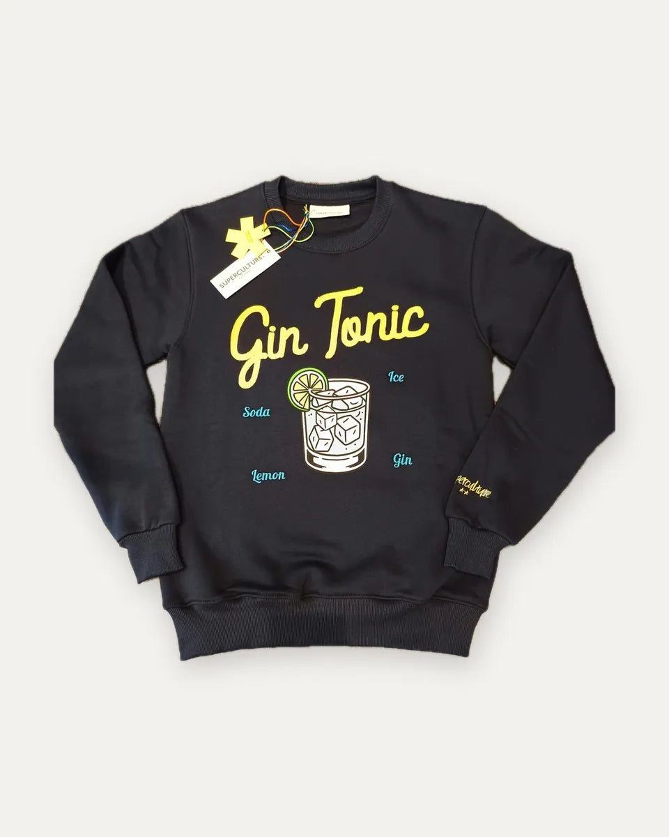 felpa girocollo gin tonic superculture, blu notte