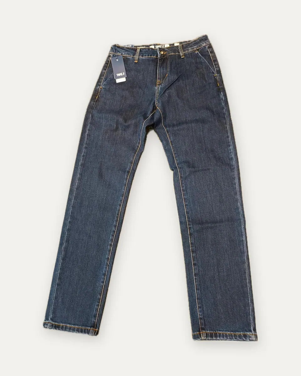 jeans blu scuro con tasche oblique take two, blu scuro