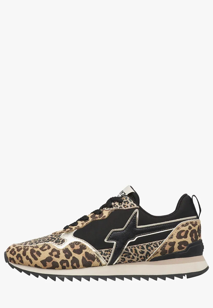 sneaker jet in pelle e tessuto animalier w6yz, marrone-nero-oro, foto 1 di 4