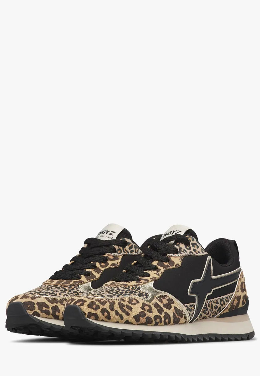 sneaker jet in pelle e tessuto animalier w6yz, marrone-nero-oro, foto 3 di 4