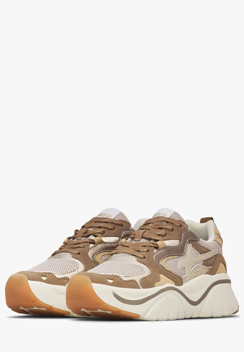 sneaker mia in pelle e tessuto con dettagli oro w6yz, tortora-oro, foto 3 di 4