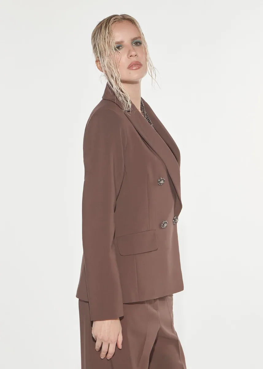 blazer doppiopetto con bottoni gioiello denny rose, marrone cioccolato, foto 2 di 4