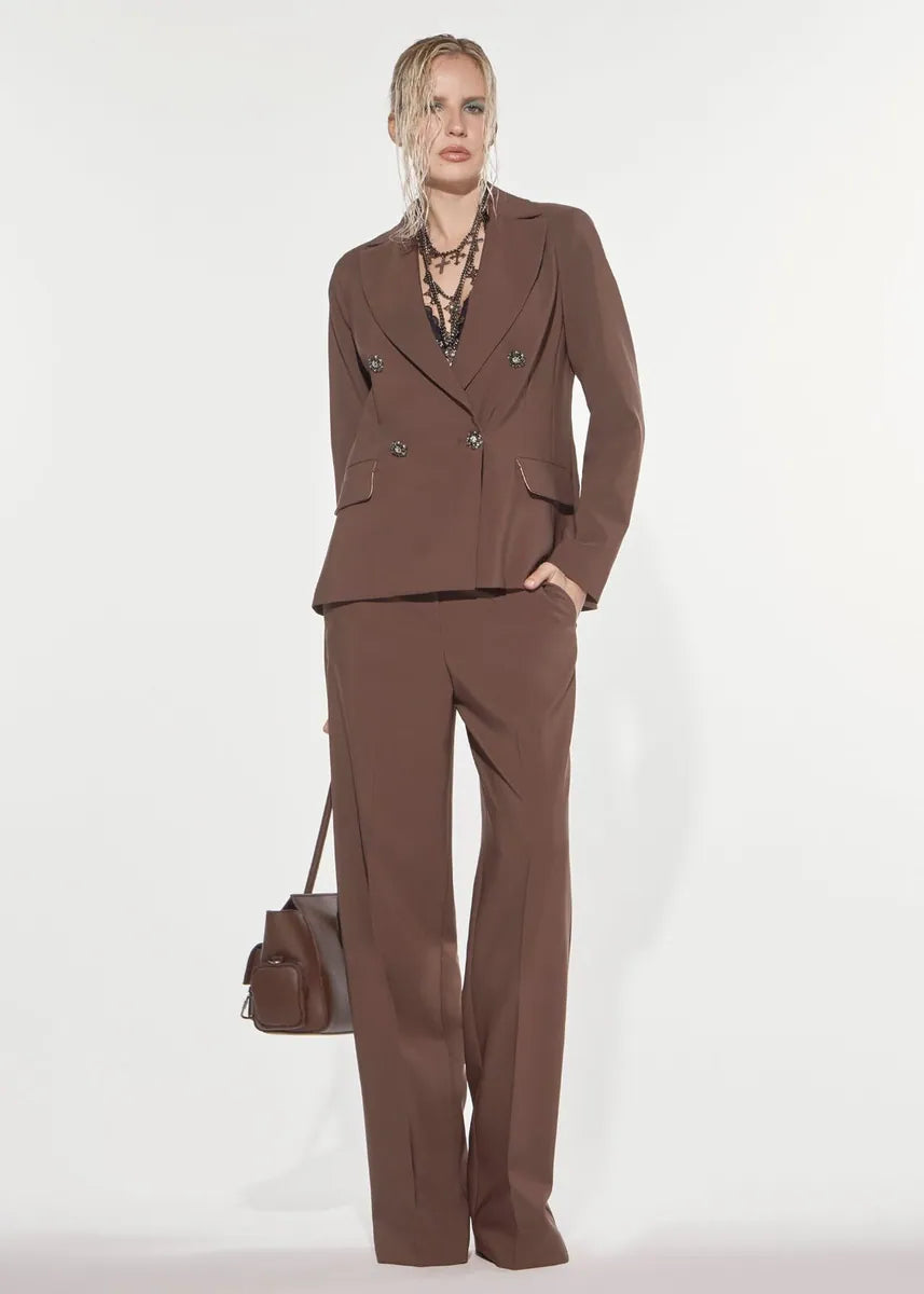 blazer doppiopetto con bottoni gioiello denny rose, marrone cioccolato, foto 4 di 4