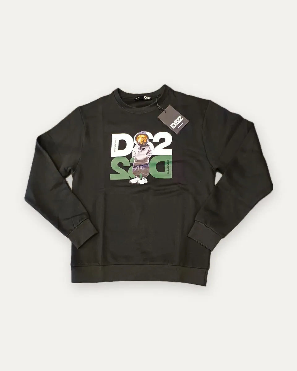 felpa girocollo con logo e cane ds2, nero