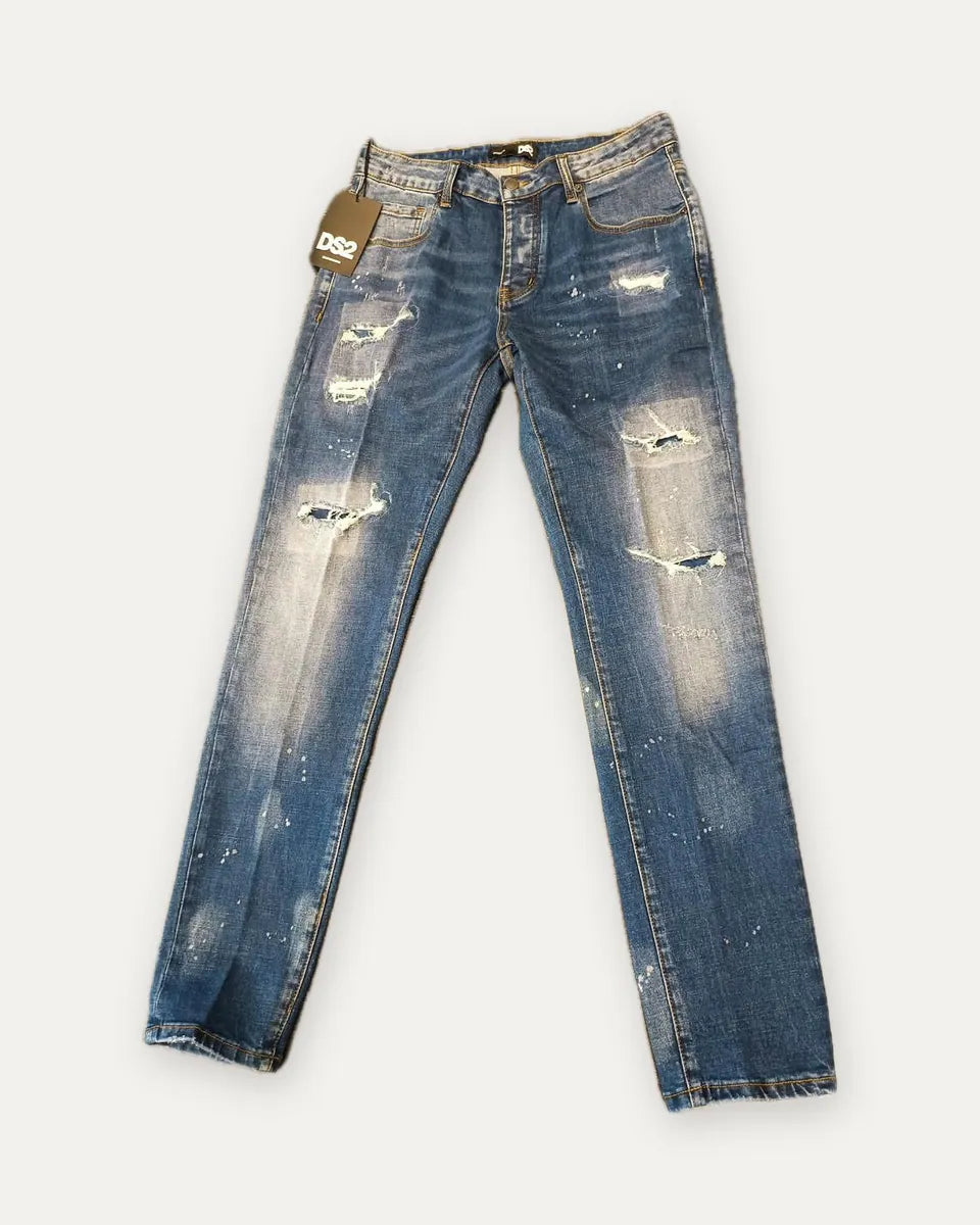 jeans con strappi e schizzi di vernice ds2, blu