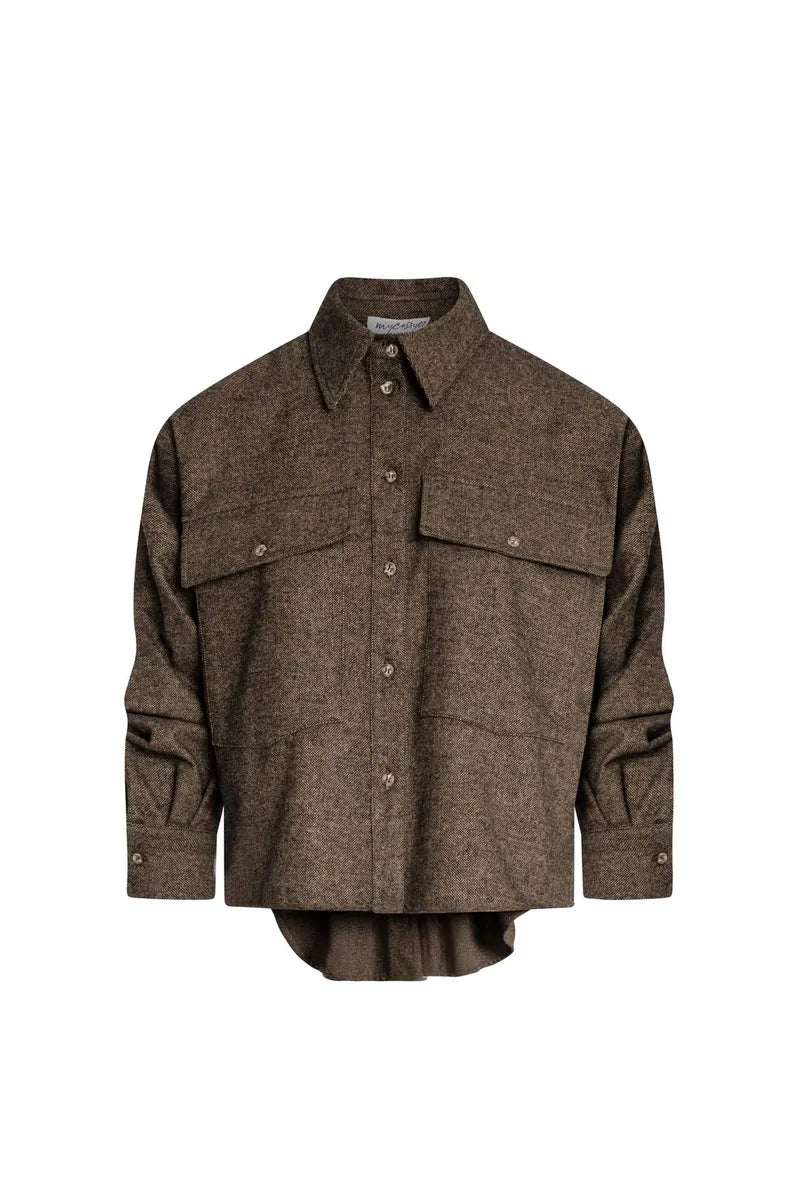 camicia oversize in tweed misto lana fracomina, marrone, foto 1 di 4